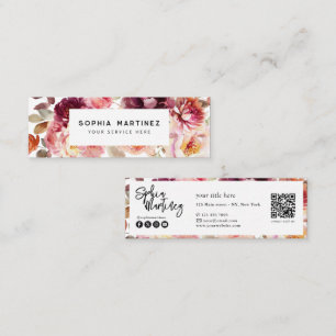QR-Code Wasserfarbe Floral Burgunderrot Herbst Mini Visitenkarte