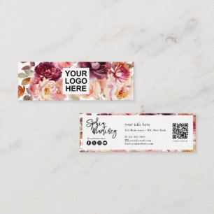 QR-Code Wasserfarbe Floral Burgunderrot Herbst Mini Visitenkarte