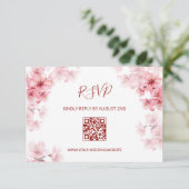 QR-Code | Wasserfarbe Kirschblüten RSVP Begleitkarte (Stehend Vorderseite)