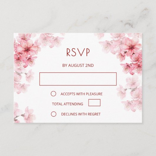 QR-Code | Wasserfarbe Kirschblüten RSVP Begleitkarte (Vorderseite)
