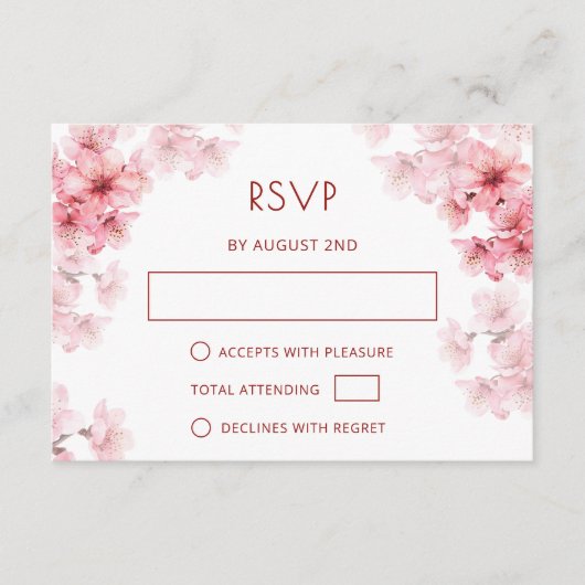 QR-Code | Wasserfarbe Kirschblüten RSVP Begleitkarte (Vorderseite)