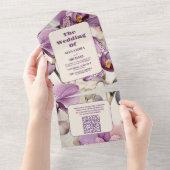 QR Code Wasserfarbe Lila Orchid-Hochzeit All In One Einladung (Abreißen)