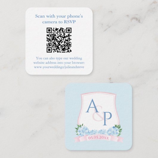 QR Code Wasserfarbe Rosa blaue Hochzeit RSVP Begleitkarte (Vorne/Hinten)
