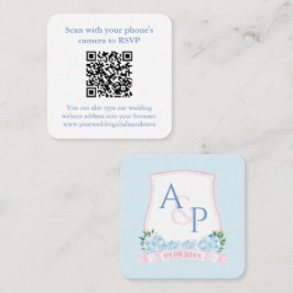QR Code Wasserfarbe Rosa blaue Hochzeit RSVP Begleitkarte