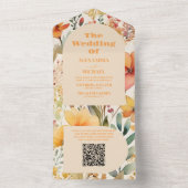 QR-Code Wasserfarbe Rosa Orangefarbene Wildblumen All In One Einladung (Innen Boden)