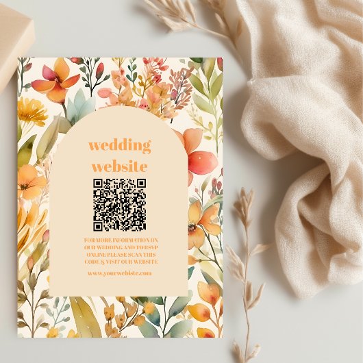 qr-Code Wasserfarbe Rosa Orangefarbene Wildblumen Begleitkarte