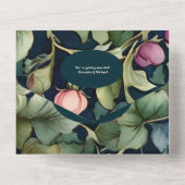 QR Code Wasserfarbe Rosa Peony Art Nouveau Hochzei All In One Einladung (Rückseite)