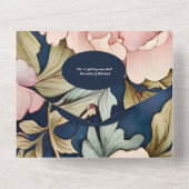 QR Code Wasserfarbe Rosa Peony Art Nouveau Hochzei All In One Einladung (Rückseite)