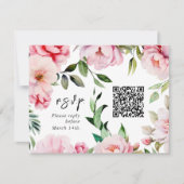 QR Code Wasserfarbe Rosa Peony Wedding RSVP Karte (Vorderseite)