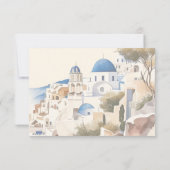 QR-Code Wasserfarbe Santorini-Hochzeit in Urlaubso RSVP Karte (Rückseite)