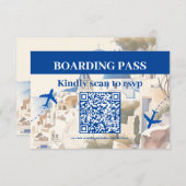 QR-Code Wasserfarbe Santorini-Hochzeit in Urlaubso RSVP Karte (Vorne/Hinten)
