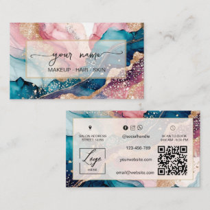 Qr-Code Wasserfarbe und irisierendes Rosa Visitenkarte