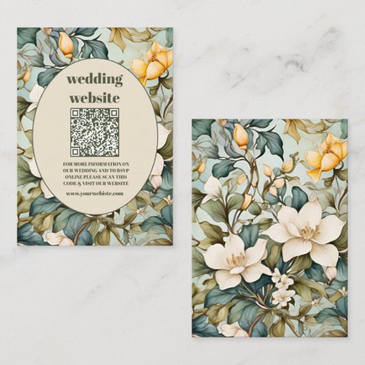 QR Code Wasserfarbe Weißer Lilie Jugendstil Hochze Begleitkarte (Vorne/Hinten)