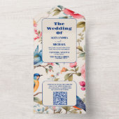 QR Code Wasserfarben Birden Peony Chinoiserie Gard All In One Einladung (Innen Boden)