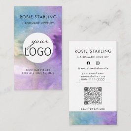 QR-Code Wasserfarben-Schmuck-Logo-Tagline Vertikal Visitenkarte