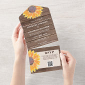 QR-Code Wasserfarben Sonnenblumenholz All In One Einladung (Abreißen)