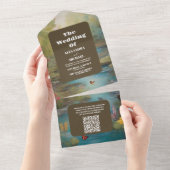 QR Code Wasserfarbenfrohe Frühlingsgebirge Hochzei All In One Einladung (Abreißen)