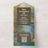 QR Code Wasserfarbenfrohe Frühlingsgebirge Hochzei All In One Einladung (Innen Boden)