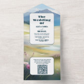 QR Code Wasserfarbengebirge Pinienwaldhochzeit All In One Einladung (Innen Boden)