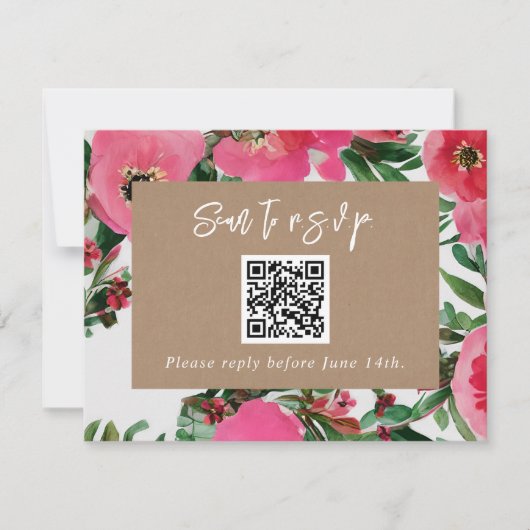 QR-Code Wasserfarbrosa Anemone Wedding RSVP (Vorderseite)