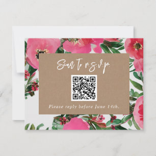 QR-Code Wasserfarbrosa Anemone Wedding RSVP