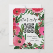 QR-Code Wasserfarbrosa Anemone Wedding RSVP Karte (Vorderseite)