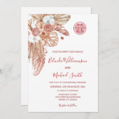 QR-Code | Watercolor Boho Blume Chinesische Hochze Einladung (Vorne/Hinten)