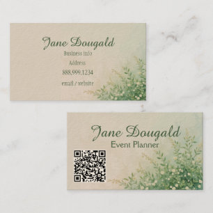 QR-Code Watercolor Pastell Botanische Grünpflanzen Visitenkarte