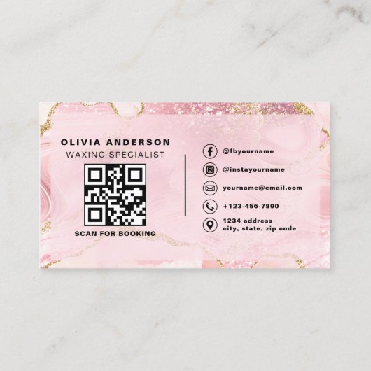 QR Code Wax Spezialist für Östhetiker Agate Pink Visitenkarte (Rückseite)