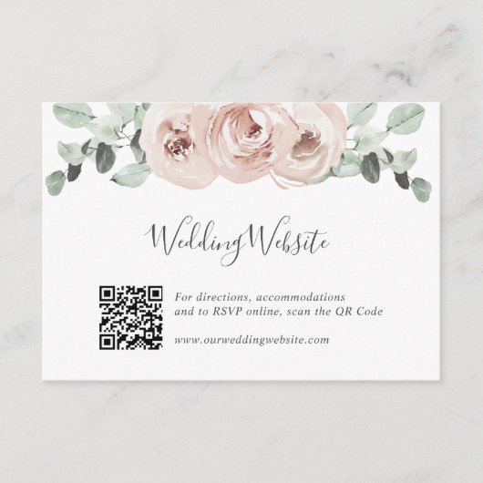 QR-Code-Website Floral Greenery Dusty Rose Wedding Begleitkarte (Vorderseite)
