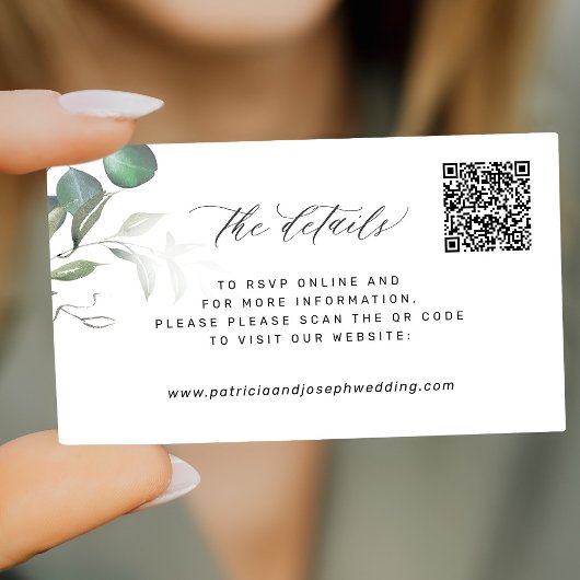 QR CODE Website für elegante Eukalyptus Hochzeit Begleitkarte