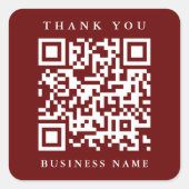 QR Code Website Link Danke Business Red Quadratischer Aufkleber (Vorderseite)