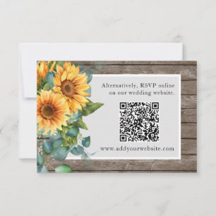 Qr Code Website Rustic Wood Sunflowers Wedding RSV RSVP Karte