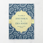 QR Code Wedding Blue Paisley Indian Peacock Dreifach Gefaltete Einladung (Cover)