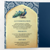 QR Code Wedding Blue Paisley Indian Peacock Dreifach Gefaltete Einladung (Innen Erste Seite)