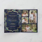 QR Code Wedding Blue Peacock Feathers Einladung (Innenseite)