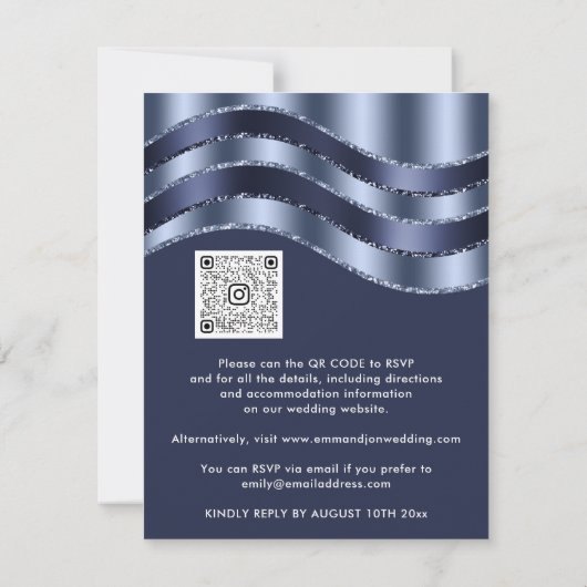 QR Code Wedding Brautparty Blue Navy Glitzer (Rückseite)