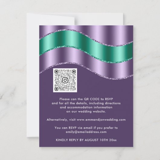 QR Code Wedding Brautparty Lila Emerald (Rückseite)