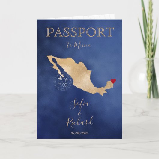 QR Code Wedding Destination Passport Karte Mexiko (Vorderseite)