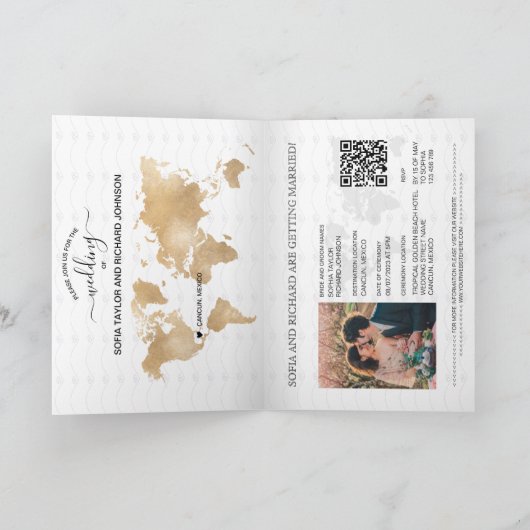 QR Code Wedding Destination Passport Karte Mexiko (Innenseite)