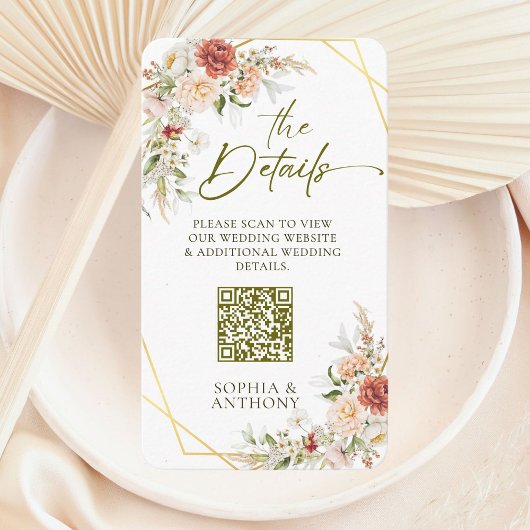 QR Code Wedding Details Boho Gold Foliage Begleitkarte