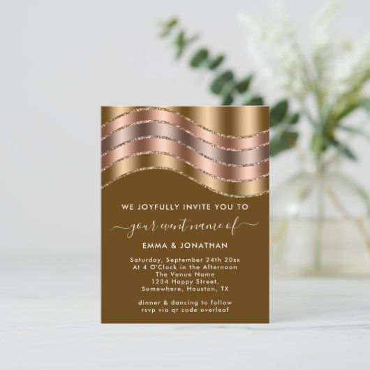 QR Code Wedding Elegante Rose Gold Green Senf (Stehend Vorderseite)