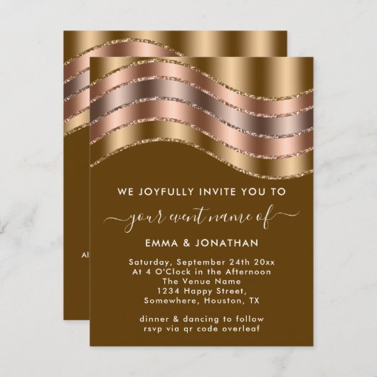 QR Code Wedding Elegante Rose Gold Green Senf (Vorne/Hinten)