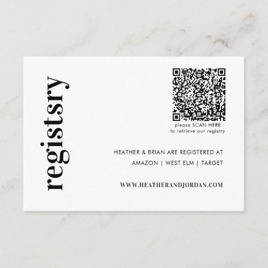 QR Code Wedding Gift Registry Begleitkarte (Vorderseite)