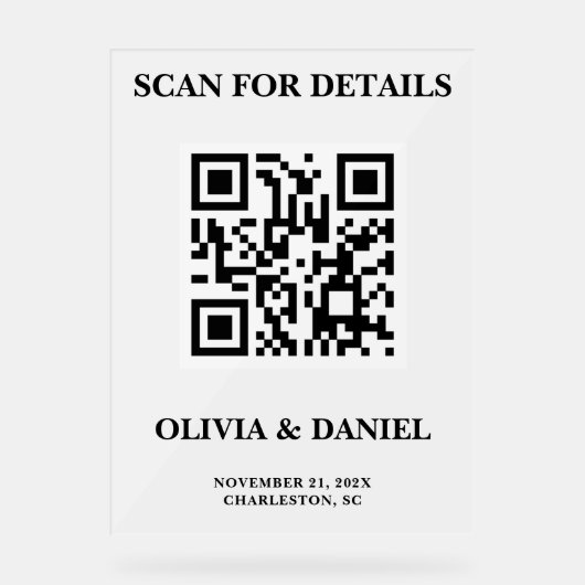 QR Code Wedding Info Mattiert Acrylschild (Vorderseite)