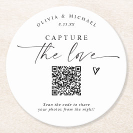 QR Code Wedding Modern Elegant Photo Sharing Runder Pappuntersetzer