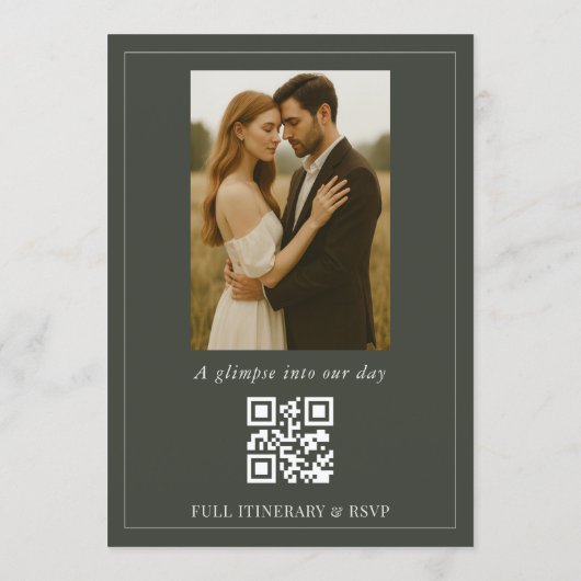 QR Code Wedding Olive Green Minimalist Photo Einladung (Rückseite)
