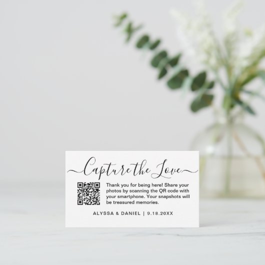 QR Code Wedding Photo Sharing Capture the love Begleitkarte (Stehend Vorderseite)