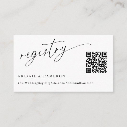 QR Code Wedding Registry Delicate Calligraphy Begleitkarte (Vorderseite)