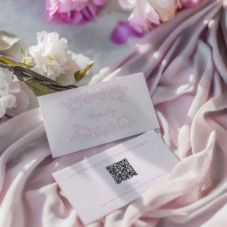 QR Code Wedding Registry Rosa Elegant Vintag Enc Begleitkarte